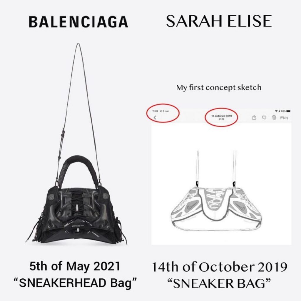 comparação bolsa balenciaga e sketch de sarah elise