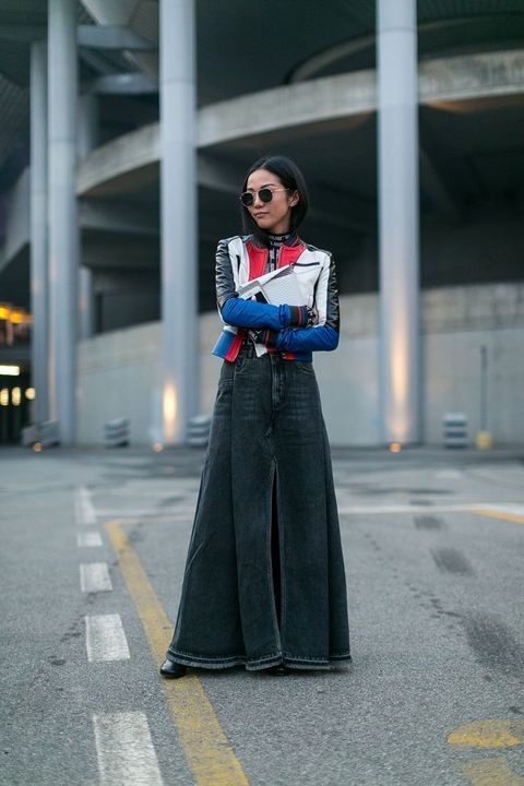saia jeans longa