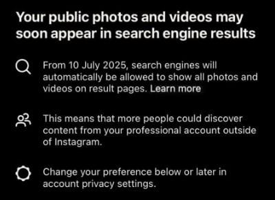 Instagram agora permite que posts públicos de contas profissionais apareçam no Google e no Bing