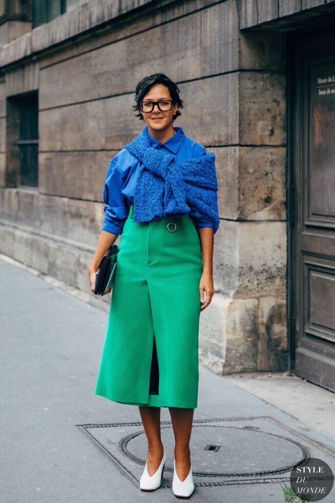look color block azul e verde
