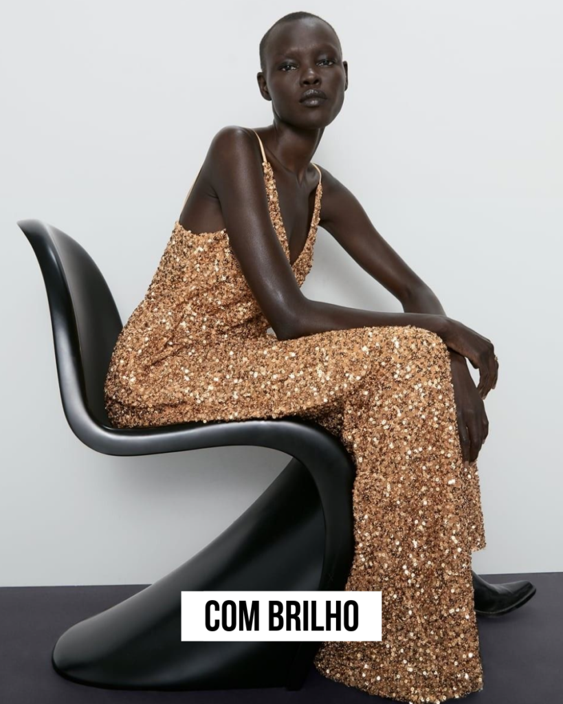 Look Réveillon 2026 aposta em textura, brilho moderno e silhuetas leves para um visual sofisticado e cheio de intenção na virada do ano.